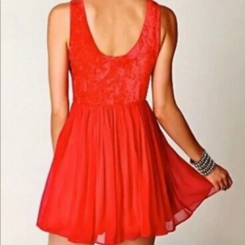 Free People Red Velvet/Chiffon Ballerina Dress - Picture 2 of 12
